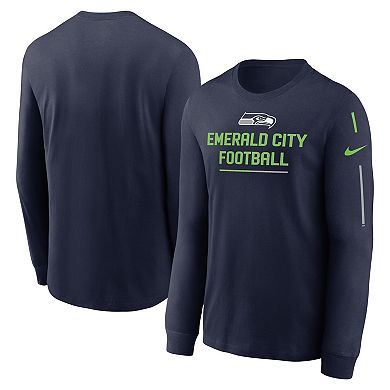 Men's Nike College Navy Seattle Seahawks Team Slogan Long Sleeve T-Shirt
