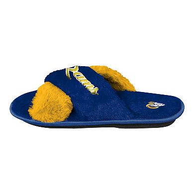 Women's FOCO Royal Los Angeles Rams Two-Tone Crossover Faux Fur Slide Slippers
