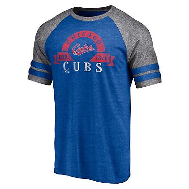 Men's Fanatics Branded Heather Royal Chicago Cubs Utility Two-Stripe Raglan Tri-Blend T-Shirt