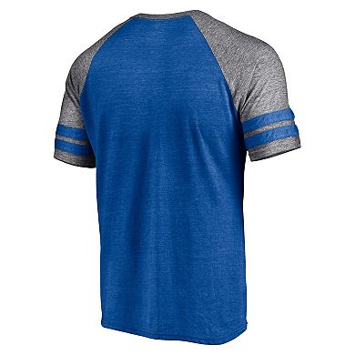 Men's Fanatics Branded Heather Royal Chicago Cubs Utility Two-Stripe Raglan Tri-Blend T-Shirt