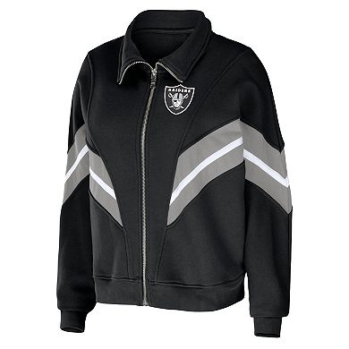 Women's WEAR by Erin Andrews Black Las Vegas Raiders Plus Size Yarn Dye Stripe Full-Zip Jacket