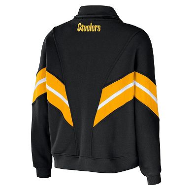 Women's WEAR by Erin Andrews Black Pittsburgh Steelers Plus Size Yarn Dye Stripe Full-Zip Jacket