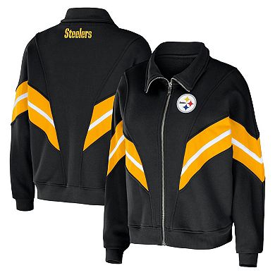 Women's WEAR by Erin Andrews Black Pittsburgh Steelers Plus Size Yarn Dye Stripe Full-Zip Jacket