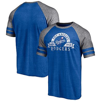 Men's Fanatics Branded Heather Royal Los Angeles Dodgers Utility Two-Stripe Raglan Tri-Blend T-Shirt