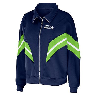 Women's WEAR by Erin Andrews College Navy Seattle Seahawks Plus Size Yarn Dye Stripe Full-Zip Jacket