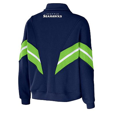 Women's WEAR by Erin Andrews College Navy Seattle Seahawks Plus Size Yarn Dye Stripe Full-Zip Jacket