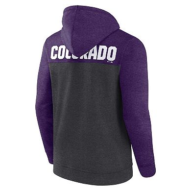 Men's Fanatics Branded Heathered Charcoal/Heathered Purple Colorado Rockies Blown Away Full-Zip Hoodie