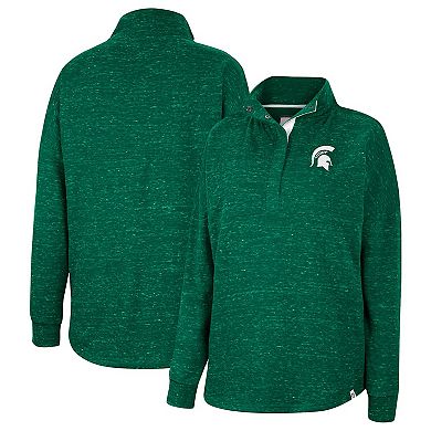 Women's Colosseum Green Michigan State Spartans Natalie Speckled Quarter-Snap Top