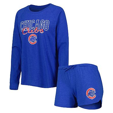 Women's Concepts Sport Heather Royal Chicago Cubs Meter Knit Raglan Long Sleeve T-Shirt & Shorts Sleep Set