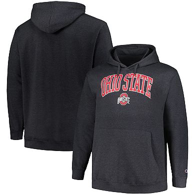Men's Champion Heather Charcoal Ohio State Buckeyes Big & Tall Arch Over Logo Powerblend Pullover Hoodie