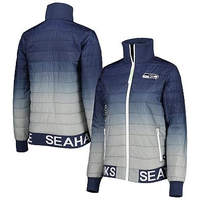 Women's The Wild Collective College Navy/Gray Seattle Seahawks Color Block Full-Zip Puffer Jacket