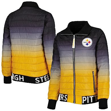Women's The Wild Collective Black/Gold Pittsburgh Steelers Color Block Full-Zip Puffer Jacket