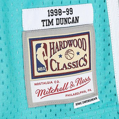 Men's Mitchell & Ness Tim Duncan Black/Teal San Antonio Spurs Hardwood Classics 1998-99 Split Swingman Jersey