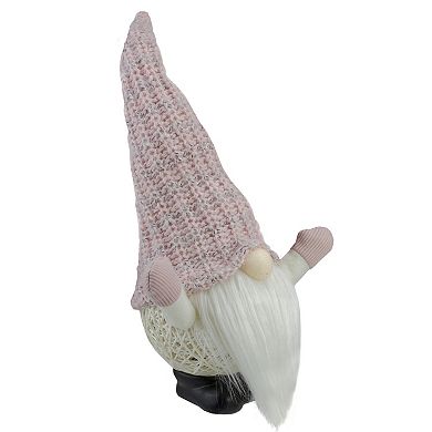 14" Pink LED Lighted Rattan Round Christmas Gnome Figure