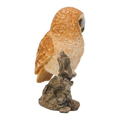 12.50" Tan Brown and Black Owl on Stump Outdoor Garden Statue