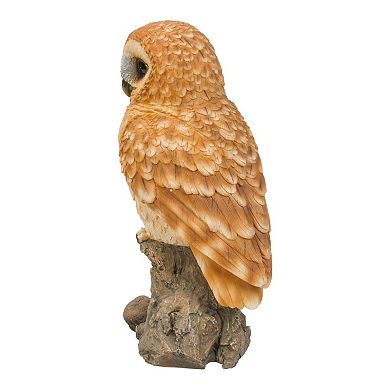 12.50" Tan Brown and Black Owl on Stump Outdoor Garden Statue