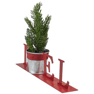 13" Red "NOEL" Potted Faux Pine in Metal Planter Christmas Tabletop Plaque
