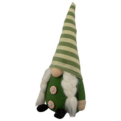 9.25" Green Striped Hat Girl Springtime Gnome