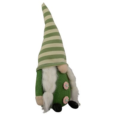 9.25" Green Striped Hat Girl Springtime Gnome