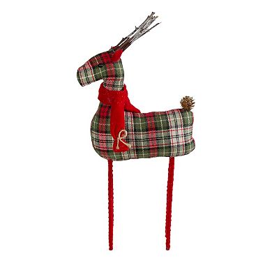 16" Red and Green Plaid Standing Reindeer Christmas Figure