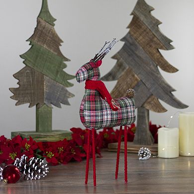 16" Red and Green Plaid Standing Reindeer Christmas Figure