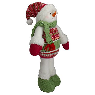 17.5" Red and Green Jolly Plush Snowman Christmas Figure