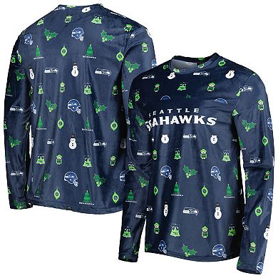 Men's FOCO College Navy Seattle Seahawks Holiday Repeat Long Sleeve T-Shirt