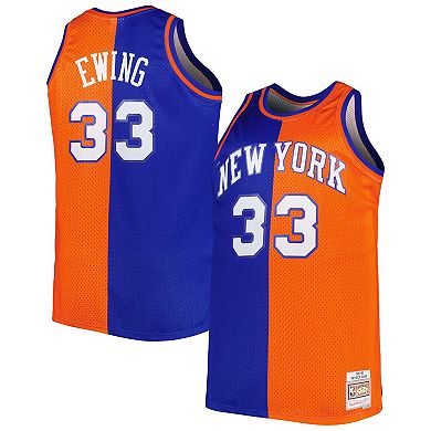 Men's Mitchell & Ness Patrick Ewing Blue/Orange New York Knicks Big & Tall Hardwood Classics 1991/92 Split Swingman Jersey