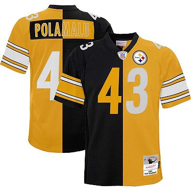 Men's Mitchell & Ness Troy Polamalu Black/Gold Pittsburgh Steelers Big & Tall Split Legacy Retired Player Replica Jersey