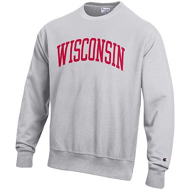 Men's Champion Heathered Gray Wisconsin Badgers Arch Reverse Weave Pullover Sweatshirt