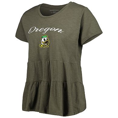 Women's Green Oregon Ducks Willow Ruffle-Bottom T-Shirt