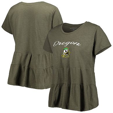 Women's Green Oregon Ducks Willow Ruffle-Bottom T-Shirt