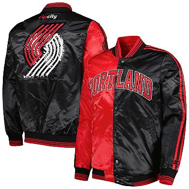 Men's Starter Red/Black Portland Trail Blazers Fast Break Satin Full-Snap Jacket