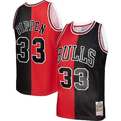Men's Mitchell & Ness Scottie Pippen Red/Black Chicago Bulls Big & Tall Hardwood Classics 1997/98 Split Swingman Jersey