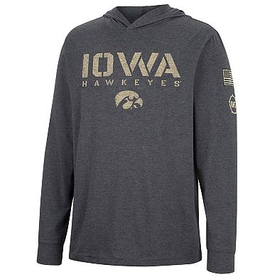 Men's Colosseum Charcoal Iowa Hawkeyes Team OHT Military Appreciation Hoodie Long Sleeve T-Shirt