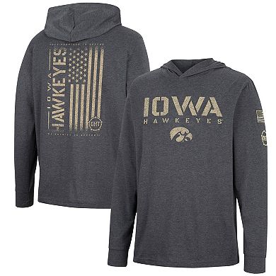 Men's Colosseum Charcoal Iowa Hawkeyes Team OHT Military Appreciation Hoodie Long Sleeve T-Shirt