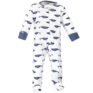 Touched by Nature Baby Organic Cotton Zipper Sleep and Play 3pk, Blue Whale