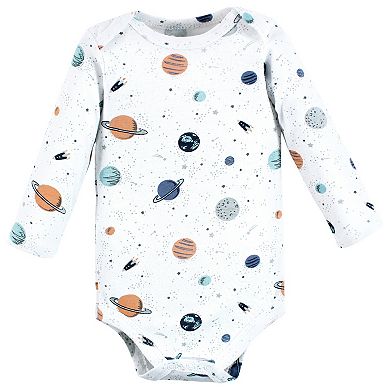 Hudson Baby Infant Boy Cotton Long-Sleeve Bodysuits, Space 3-Pack