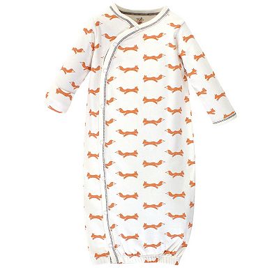 Touched by Nature Baby Organic Cotton Side-Closure Snap Long-Sleeve Gowns 3pk, Fox
