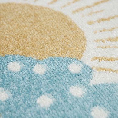 Kid´s Rug for Nursery Mountains and Llama Motif in Grey Blue Cream