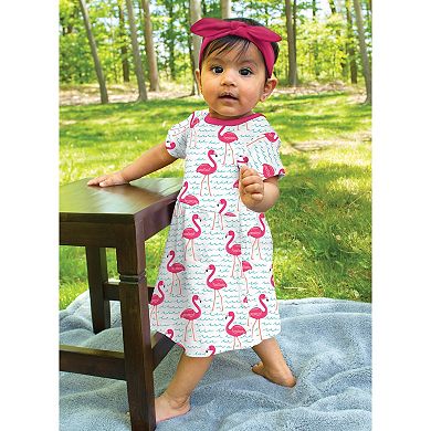 Hudson Baby Infant and Toddler Girl Cotton Short-Sleeve Dresses 2pk, Bright Flamingo