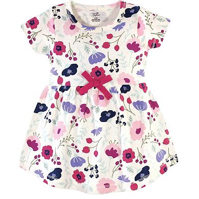 Touched by Nature Baby and Toddler Girl Organic Cotton Short-Sleeve Dresses 2pk, Pink Botanical
