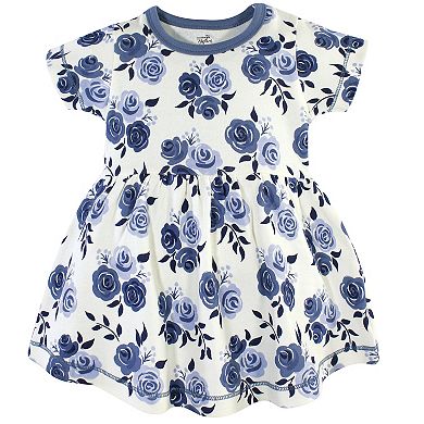 Touched by Nature Baby and Toddler Girl Organic Cotton Short-Sleeve Dresses 2pk, Navy Floral