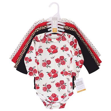 Hudson Baby Infant Girl Cotton Long-Sleeve Bodysuits 5pk, Basic Rose Leopard