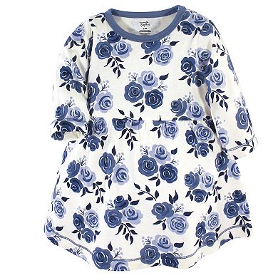 Touched by Nature Baby and Toddler Girl Organic Cotton Long-Sleeve Dresses 2pk, Navy Floral