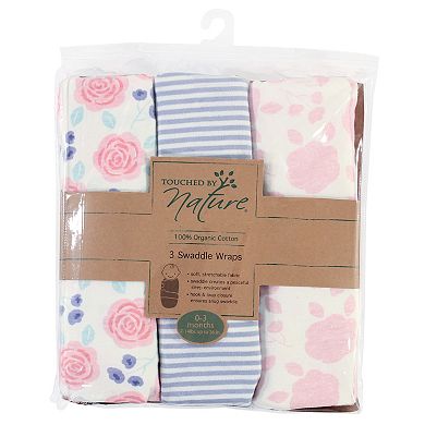 Touched by Nature Baby Girl Organic Cotton Swaddle Wraps, Pink Rose