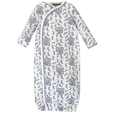 Touched by Nature Baby Organic Cotton Side-Closure Snap Long-Sleeve Gowns 3pk, Elephant