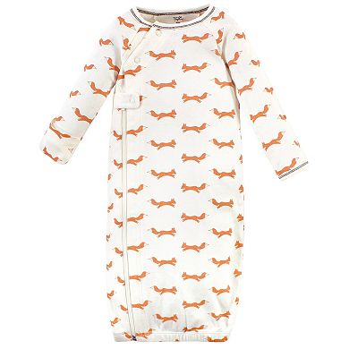 Touched by Nature Baby Boy Organic Cotton Zipper Long-Sleeve Gowns 3pk, Orange Fox