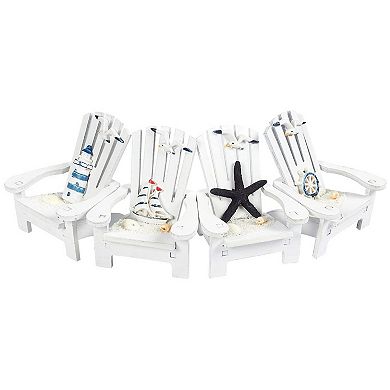 Set of 4 Mini Adirondack Chair Ornaments for Coastal Beach, Ocean, Nautical Bathroom, Summer Decorations for Home (4 In)