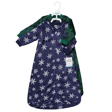 Hudson Baby Unisex Baby Plush Long-Sleeve Sleeping Bag, Sack, Wearable Blanket, Navy Snowflake, 0-9 Months